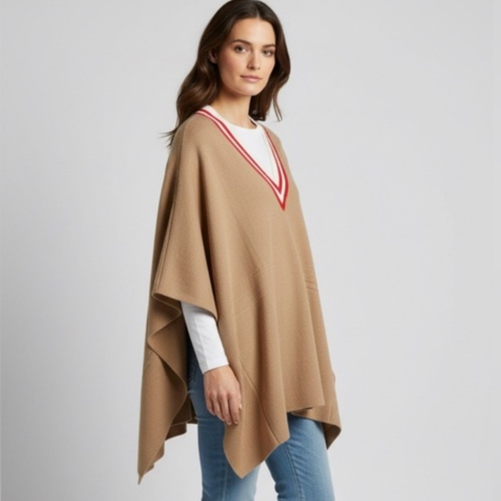MERSEA Anywhere V-Neck Poncho Caramel Brown Red $109